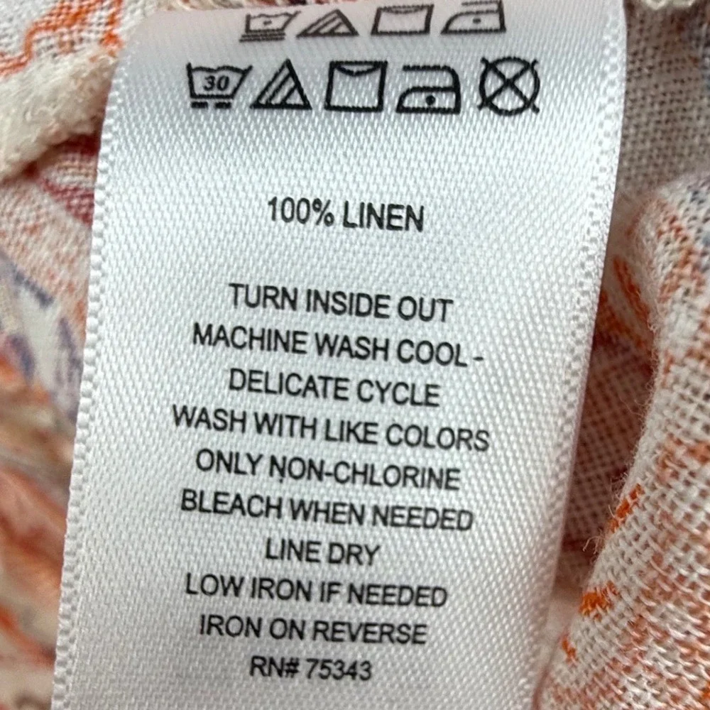 Rachel Zoe Womens Orange Paisley 100% Linen Shirt L European 70s style earthy - Picture 4 of 8